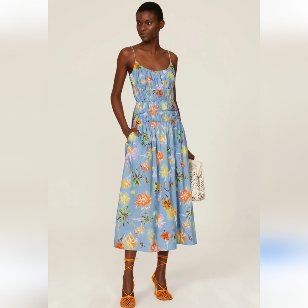 Tanya Taylor Gabriella Blue Floral Ruched Sundress Size 0